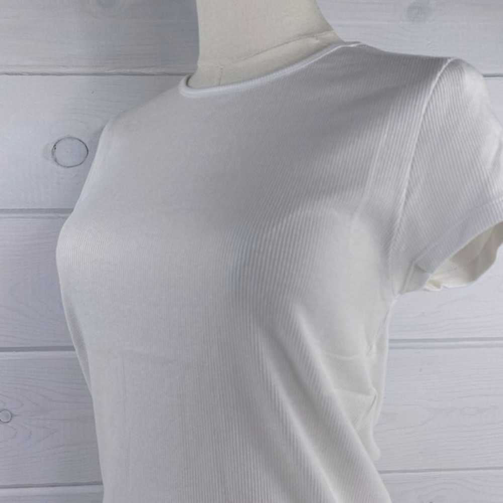 American Eagle Ribbed T-Shirt Layering Tee XL White Stretch Base Layer 90s Y2K - Picture 4 of 14